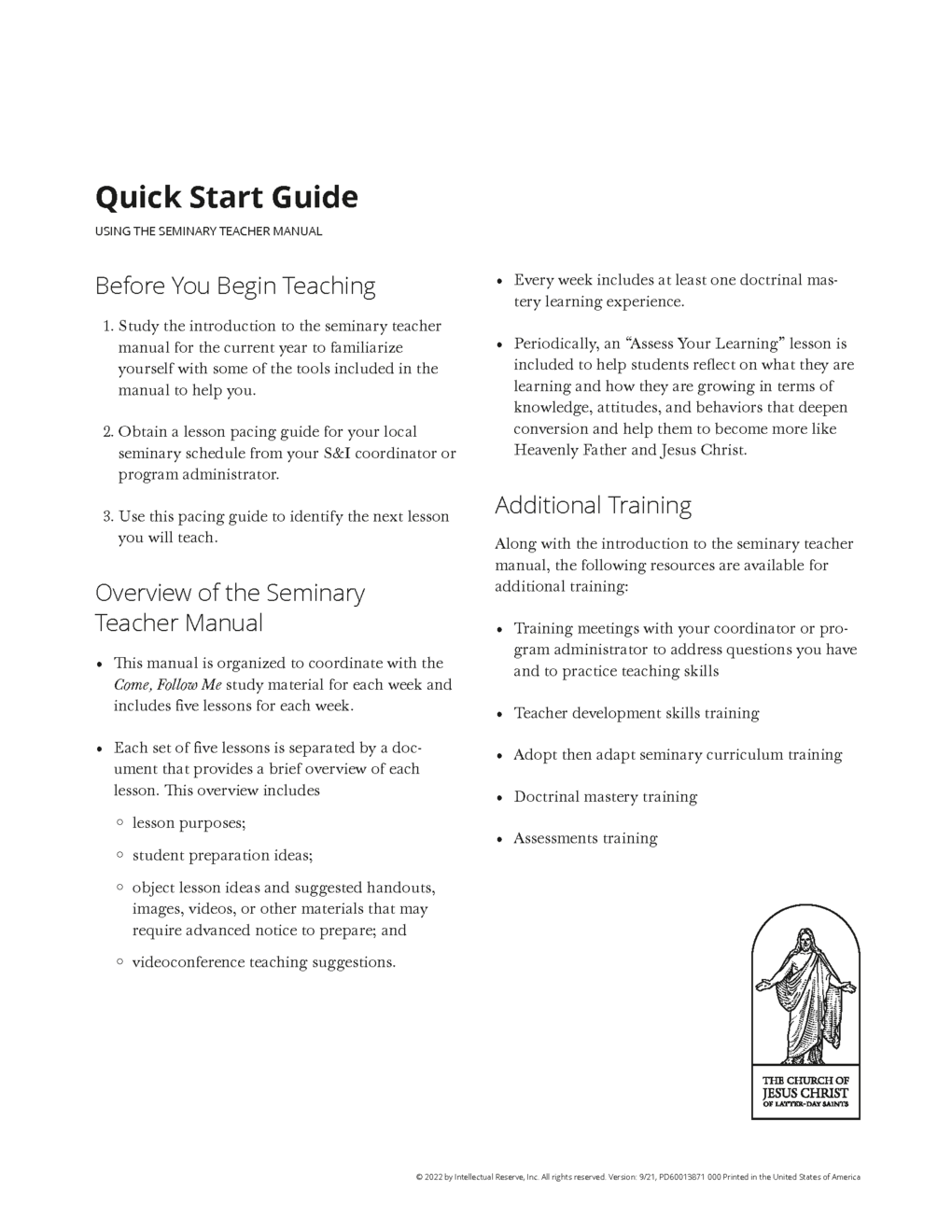 « Guide de démarrage rapide », Formation au programme d’étude